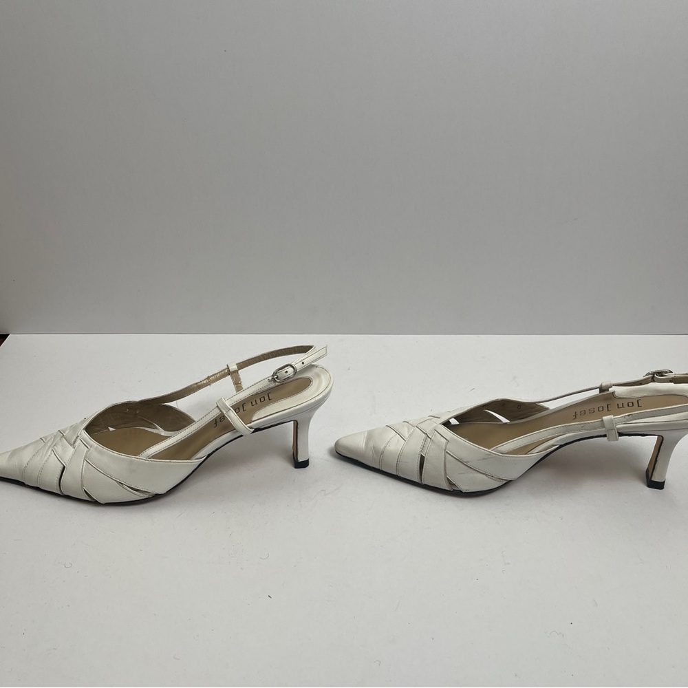 White Leather Jon Josef Slingback Heels - Picture 3 of 6